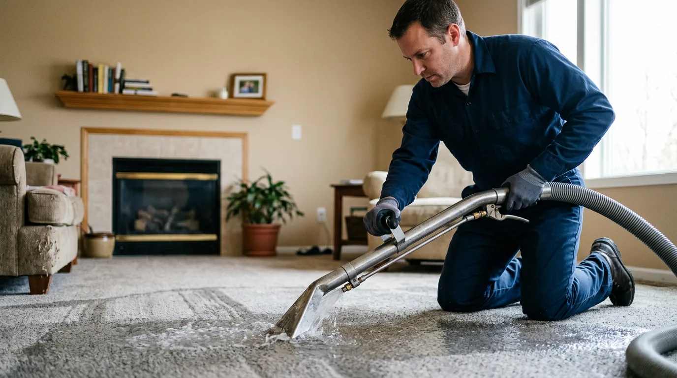 Water damage restoration technician working near Lindstrom, MN